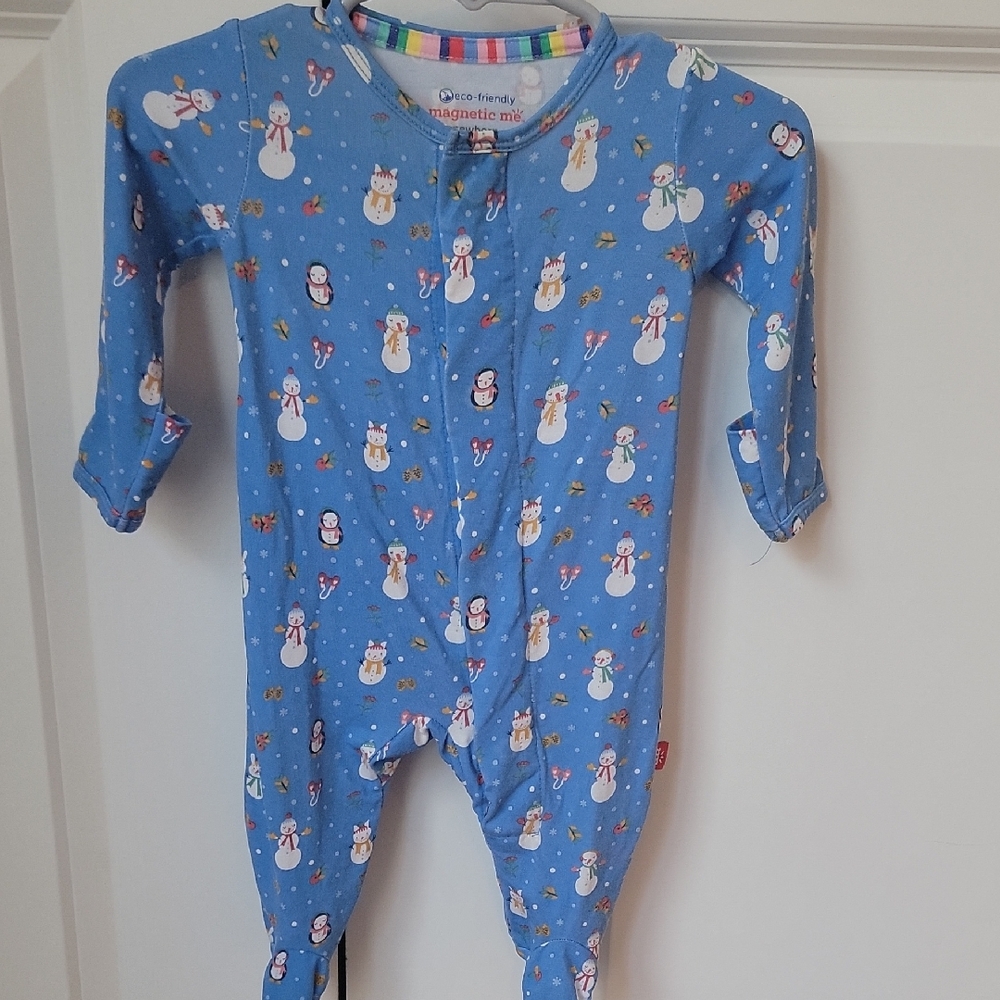 Magnetic Me Snowman Print Blue Footie